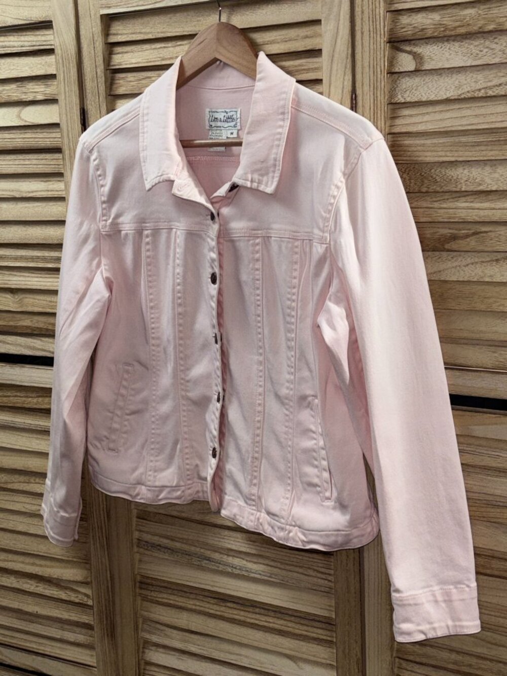 Live A Little Light Pink Soft Denim Jacket Pastel Button Front Medium - Picture 2 of 7